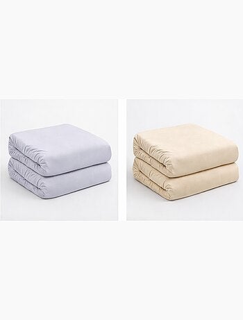 Drap housse microfibre 90x190cm en lot - 90x190 / Multicolore / Lot de 2