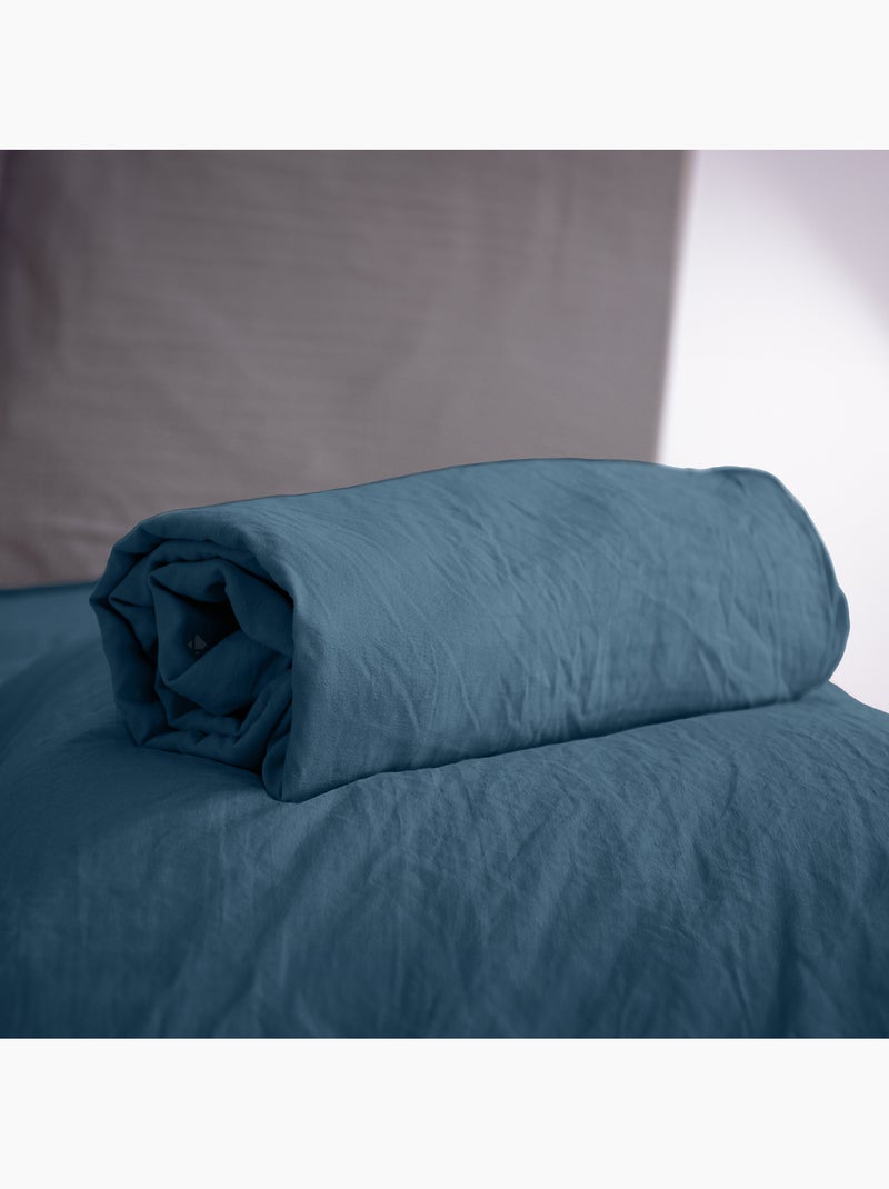 Drap housse MILA micro lavée polyester Bleu nuit - Kiabi