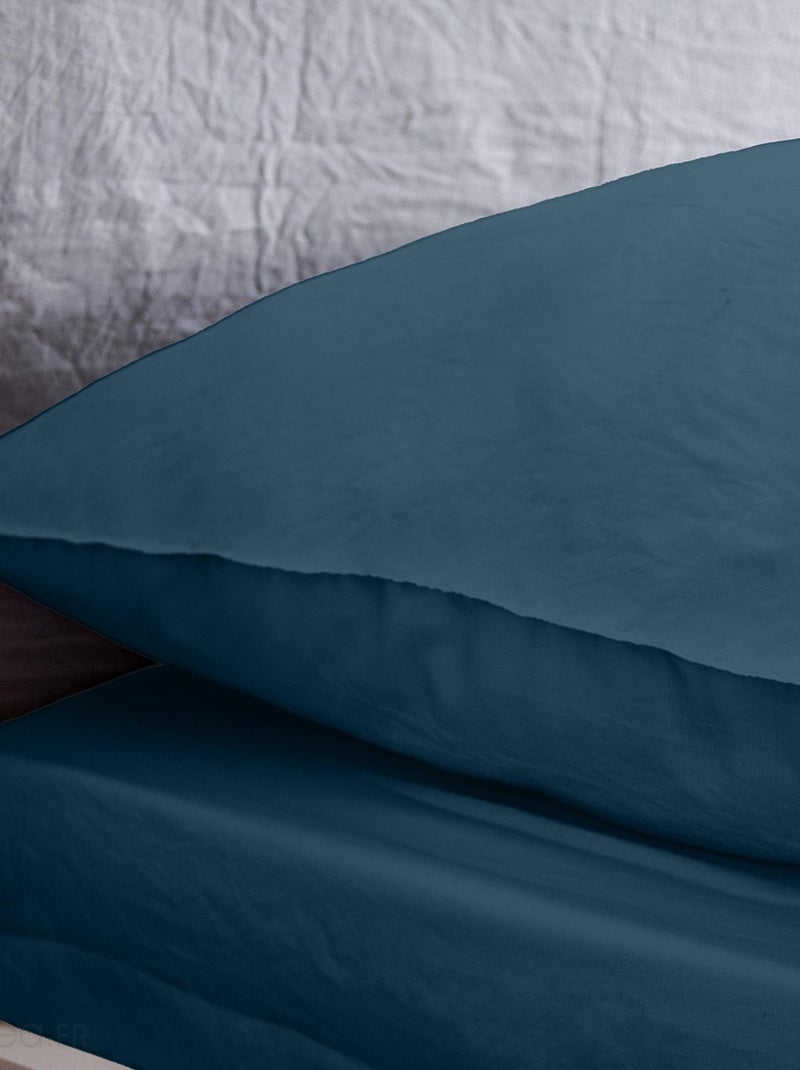 Drap housse MILA micro lavée polyester Bleu nuit - Kiabi