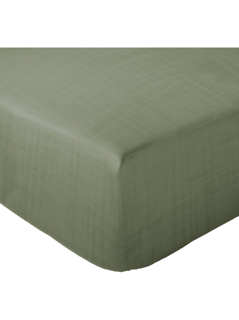 Drap housse mousseline de coton MILOS Vert bouteille - Kiabi