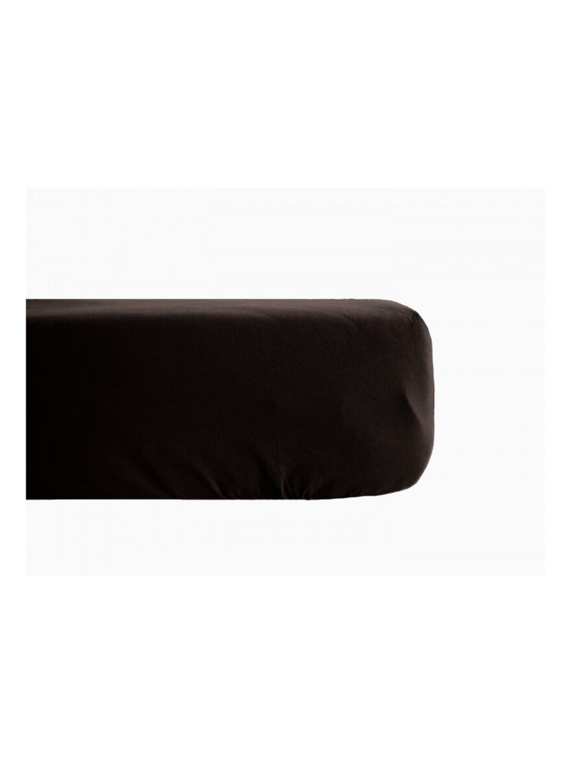 Drap housse Palace pur coton teint lavé 63 fils/cm² Vent du sud - Palace Café - 90 x 190 cm bonnet d Marron foncé - Kiabi