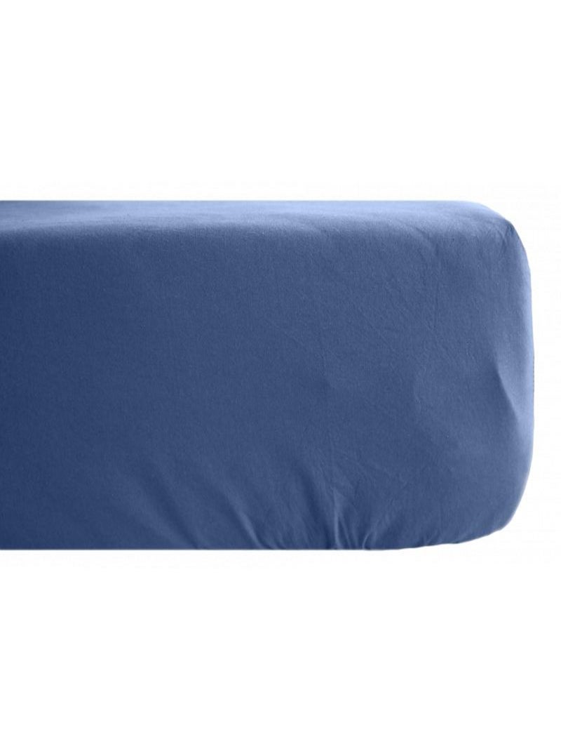 Drap housse Palace pur coton teint lavé 63 fils/cm² Vent du sud - Palace Indigo - 90 x 190 cm bonnet Bleu - Kiabi