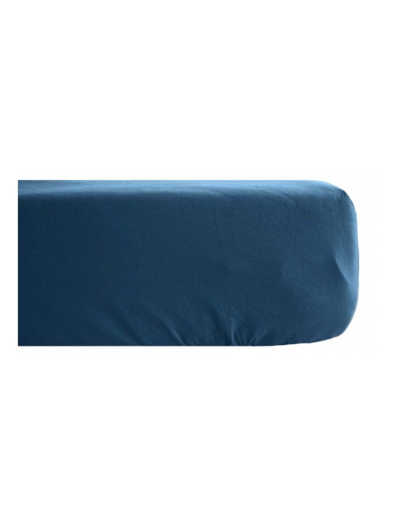 Drap housse Palace pur coton teint lavé 63 fils/cm² Vent du sud - Palace Marine - 90 x 190 cm bonnet Bleu foncé - Kiabi