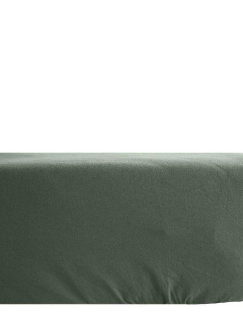 Drap housse Palace pur coton teint lavé 63 fils/cm² Vent du sud - Palace Sauge - 90 x 190 cm bonnet Vert - Kiabi