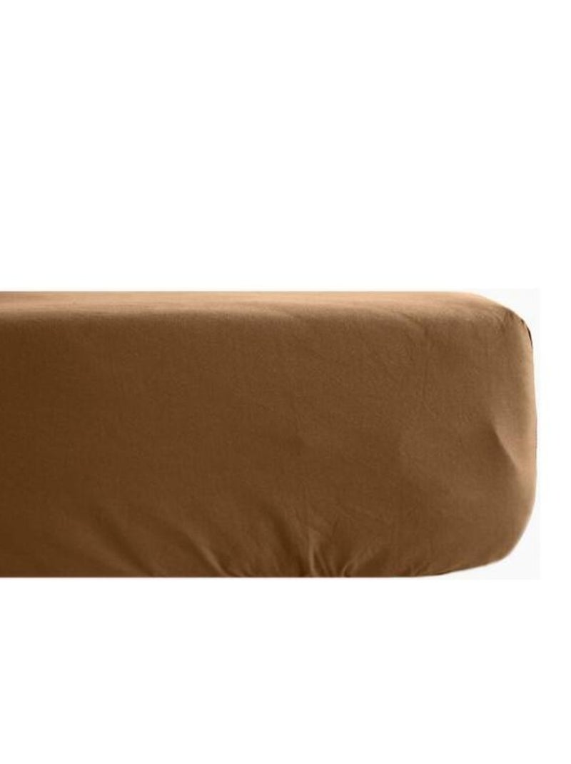 Drap housse Palace pur coton teint lavé 63 fils/cm² Vent du sud Cognac - Kiabi