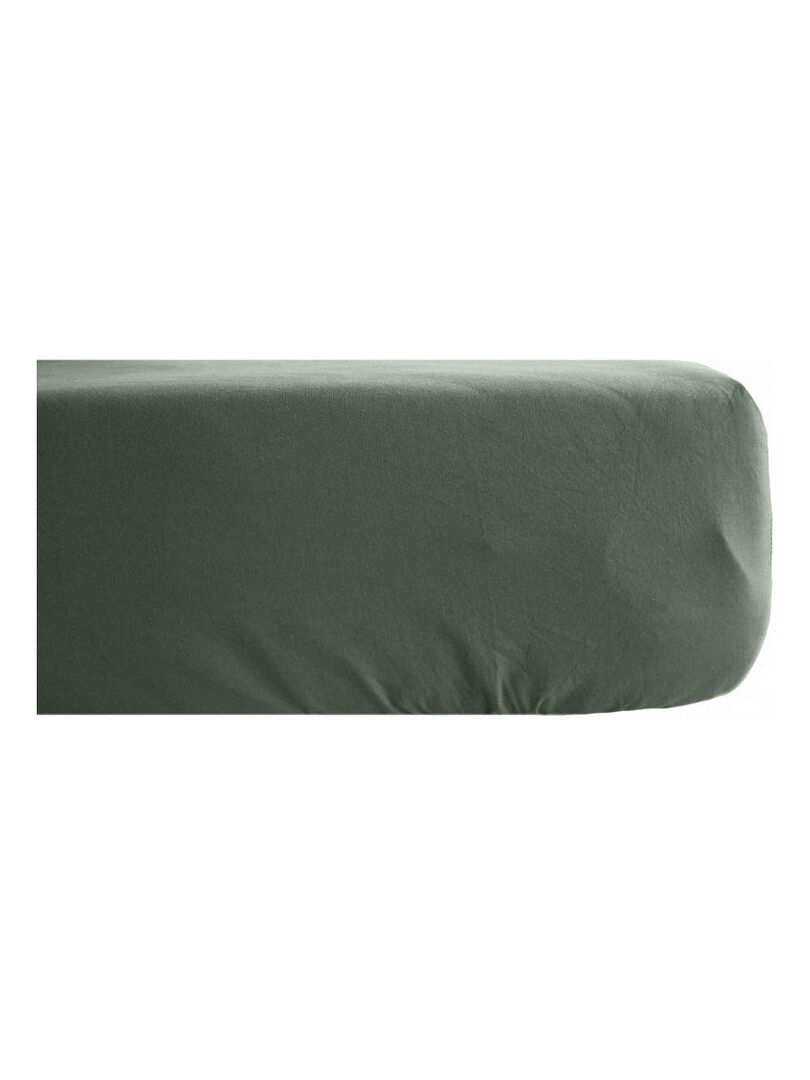 Drap housse Palace pur coton teint lavé 63 fils/cm² Vent du sud Vert sapin - Kiabi