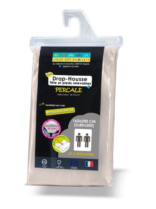 Drap-Housse Percale 100% Coton - 80 fils/cm² - Grand Bonnet - Linge des Familles - Kiabi