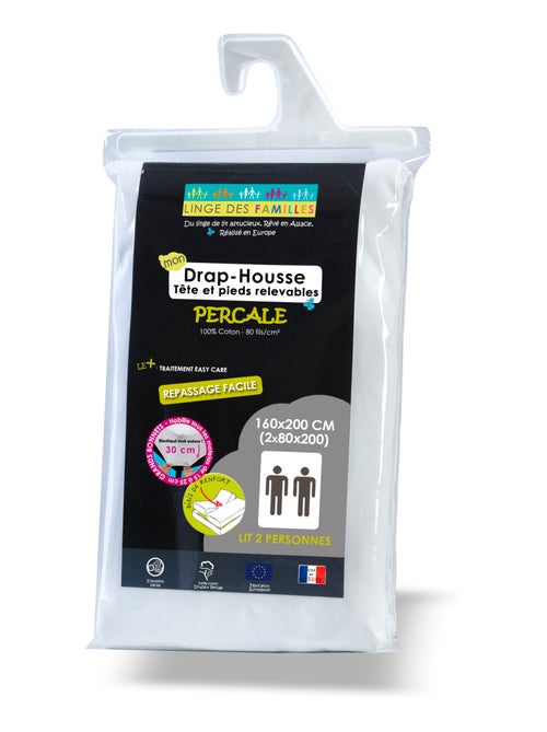 Drap-Housse Percale 100% Coton - 80 fils/cm² - Grand Bonnet - Linge des Familles - Kiabi