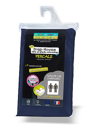 Drap-Housse Percale 100% Coton - 80 fils/cm² - Grand Bonnet - Linge des Familles