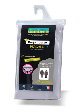 Drap-Housse Percale 100% Coton - 80 fils/cm² - Grand Bonnet - Linge des Familles