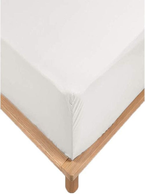 Drap-housse percale blanc 140 x 190 cm avec bonnet - Promo Linge - Kiabi