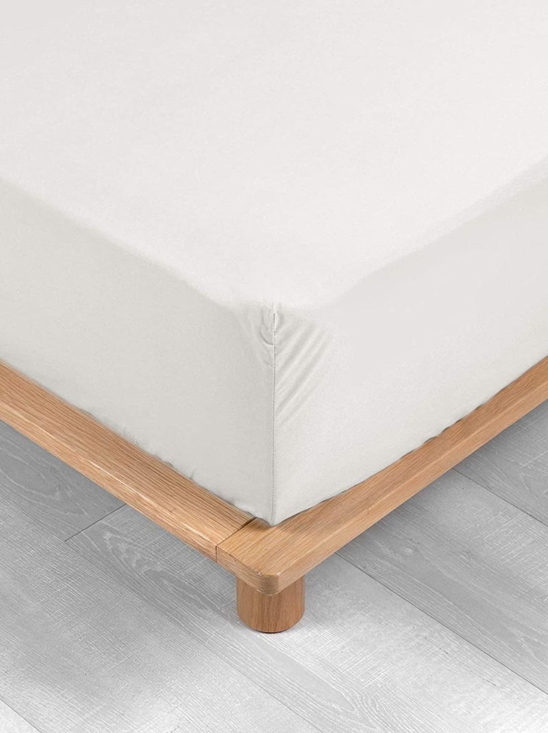 Drap-housse percale blanc 90 x 190 cm avec bonnet - Promo Linge Ecru - Kiabi