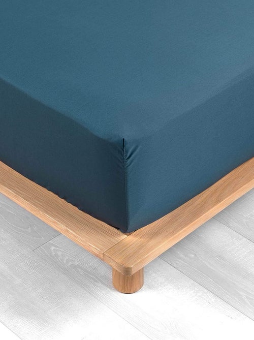 Drap-housse percale bleu 180 x 200 cm avec bonnet - Promo Linge - Kiabi