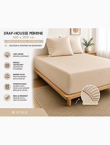 Drap-Housse Percale de Coton 120 Fils Unie PERRINE