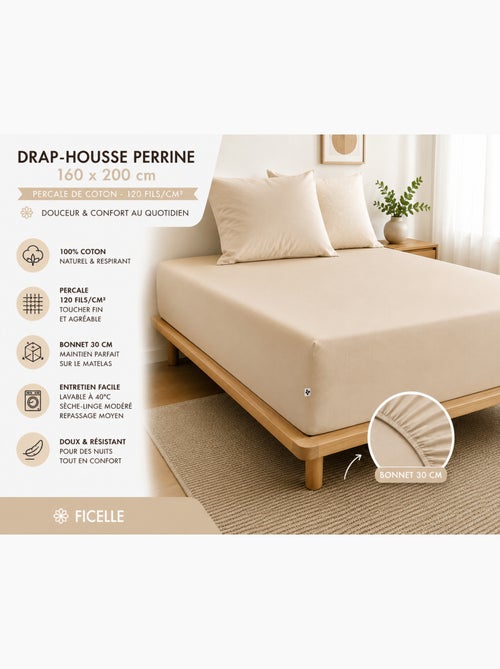Drap-Housse Percale de Coton 120 Fils Unie PERRINE - Kiabi Drap-Housse Percale de Coton 120 Fils Unie PERRINE - Kiabi