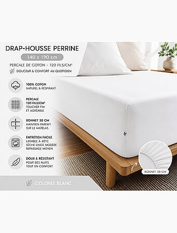 Drap-Housse Percale de Coton 120 Fils Unie PERRINE