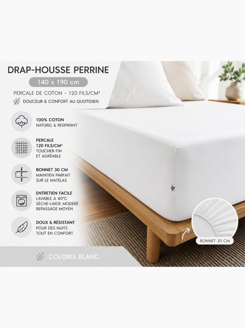 Drap-Housse Percale de Coton 120 Fils Unie PERRINE - Kiabi Drap-Housse Percale de Coton 120 Fils Unie PERRINE - Kiabi