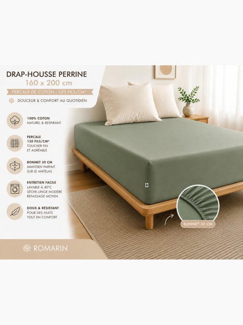 Drap-Housse Percale de Coton 120 Fils Unie PERRINE - Kiabi Drap-Housse Percale de Coton 120 Fils Unie PERRINE - Kiabi