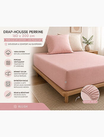 Drap-Housse Percale de Coton 120 Fils Unie PERRINE