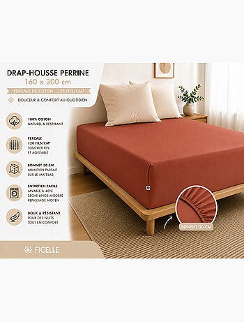 Drap-Housse Percale de Coton 120 Fils Unie PERRINE
