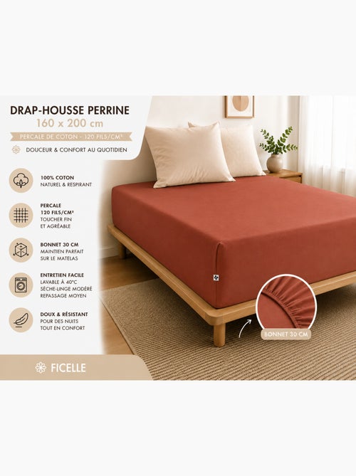 Drap-Housse Percale de Coton 120 Fils Unie PERRINE - Kiabi Drap-Housse Percale de Coton 120 Fils Unie PERRINE - Kiabi