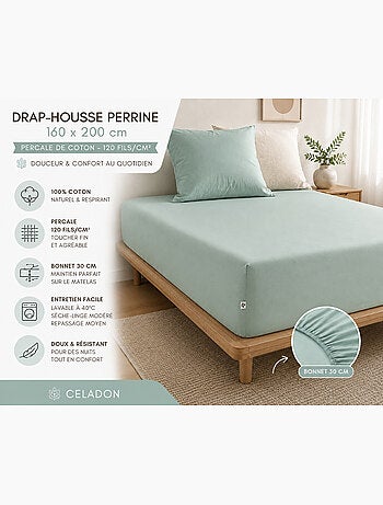 Drap-Housse Percale de Coton 120 Fils Unie PERRINE