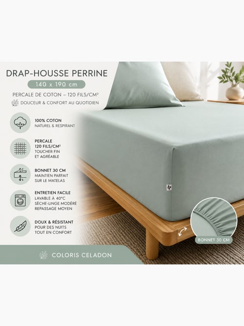 Drap-Housse Percale de Coton 120 Fils Unie PERRINE - Kiabi Drap-Housse Percale de Coton 120 Fils Unie PERRINE - Kiabi