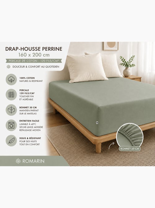 Drap-Housse Percale de Coton 120 Fils Unie PERRINE - Kiabi Drap-Housse Percale de Coton 120 Fils Unie PERRINE - Kiabi