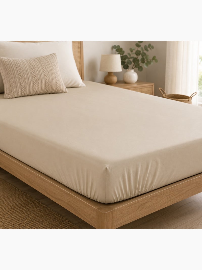 Drap housse percale de coton 160 x 200 cm Lin Bonnet 30 cm Lin - Kiabi