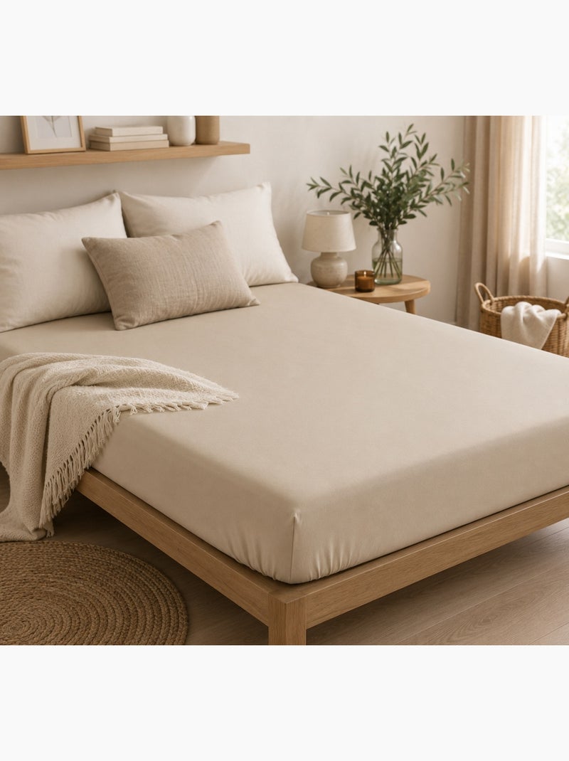 Drap housse percale de coton 160 x 200 cm Lin Bonnet 30 cm Lin - Kiabi