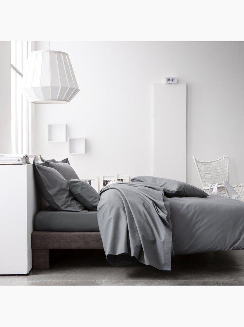 Drap housse percale de coton 2 personnes grand bonnet uni 57FILS Gris - Kiabi