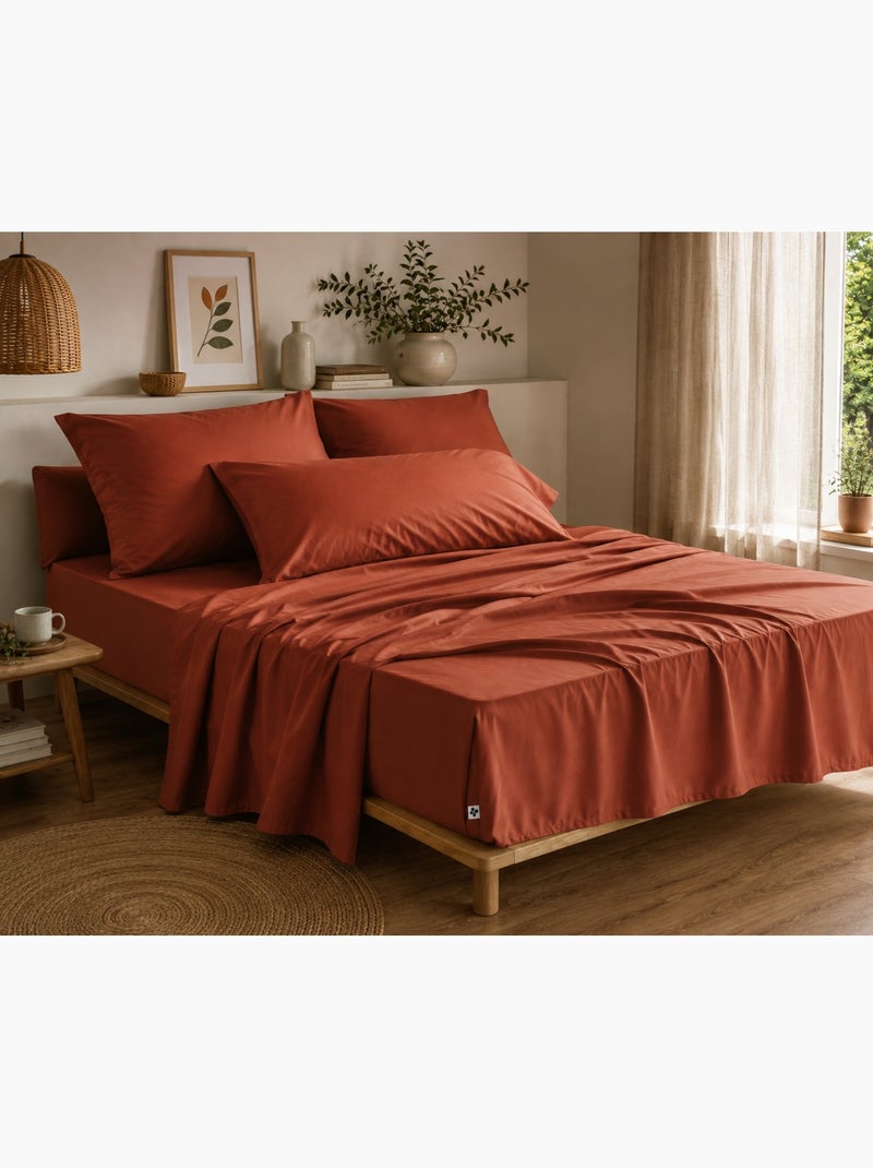 Drap housse percale de coton perrine Terracotta - Kiabi