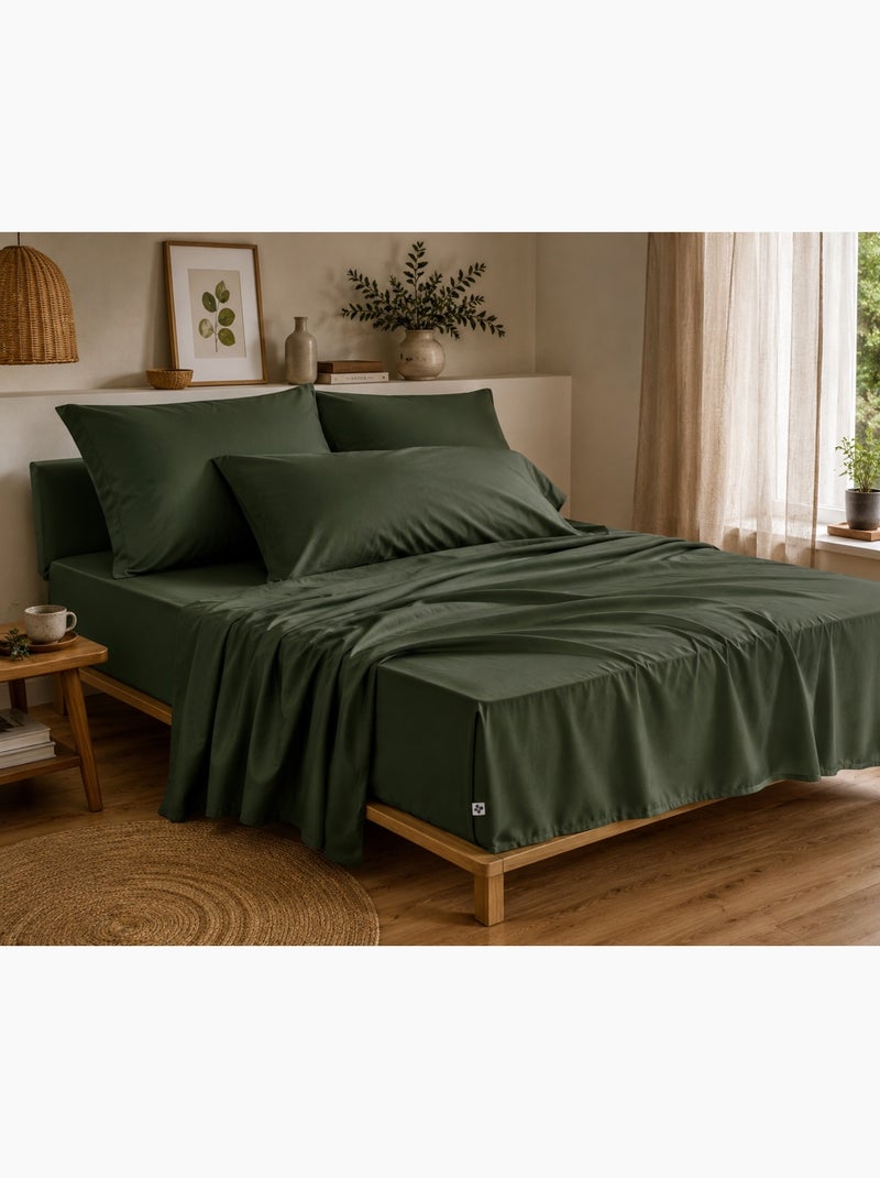 Drap housse percale de coton perrine Vert romarin - Kiabi