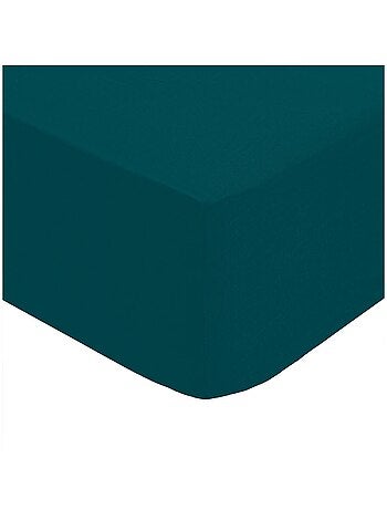 Drap housse percale de coton uni 140 x 190 cm Harmonie bleu egeen