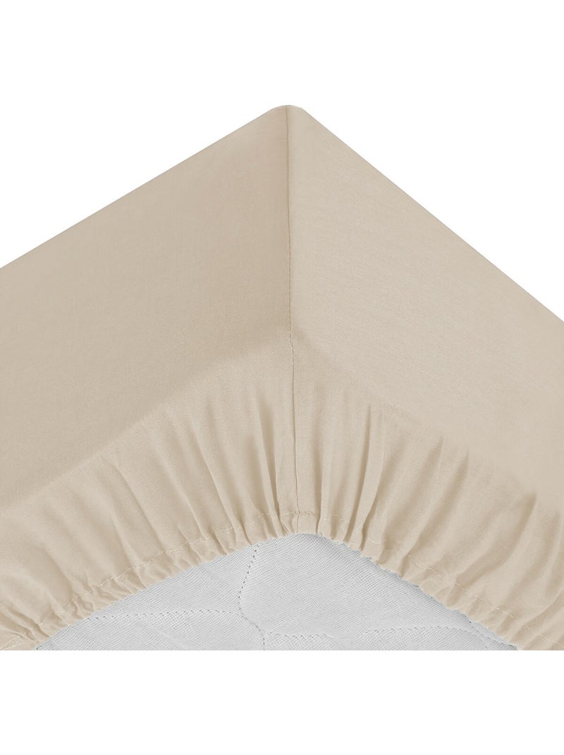 Drap housse percale de coton uni 160 x 200 cm Harmonie lin Beige - Kiabi