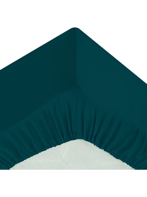 Drap housse percale de coton uni 180 x 200 cm Harmonie bleu egeen - Kiabi