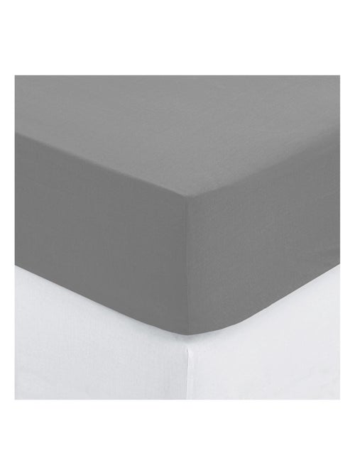Drap housse percale de coton uni 180 x 200 cm Harmonie gris - Kiabi