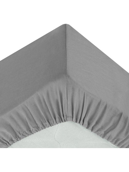 Drap housse percale de coton uni 180 x 200 cm Harmonie gris - Kiabi