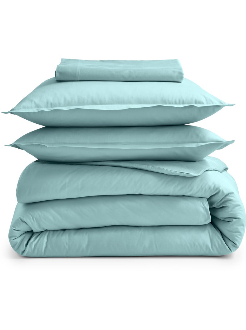 Drap-housse percale de coton uni bonnet 30 cm Bleu turquoise - Kiabi