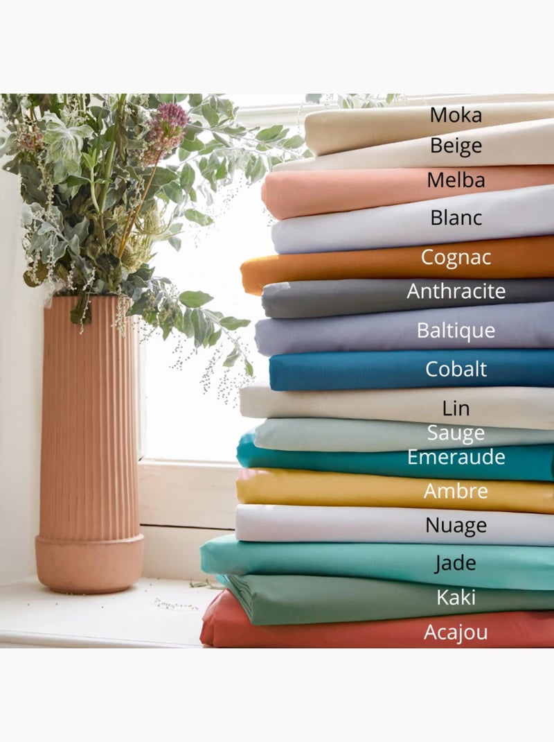 Drap-housse percale de coton uni bonnet 40 cm Bleu turquoise - Kiabi