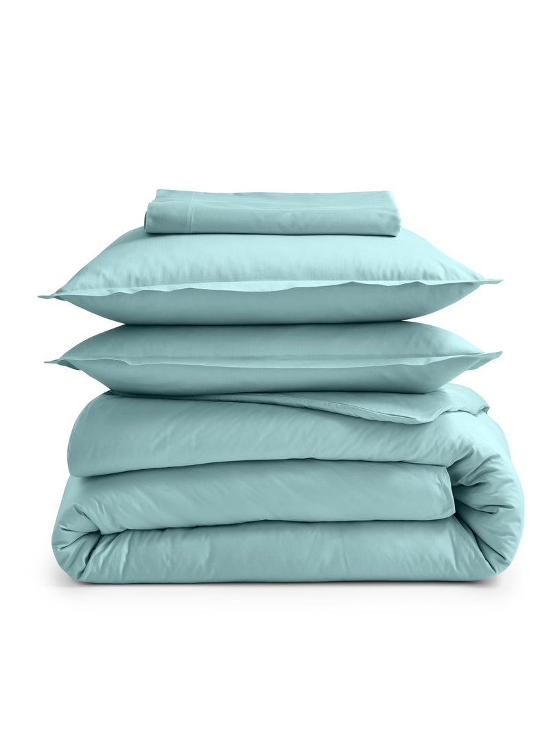Drap-housse percale de coton uni bonnet 40 cm Bleu turquoise - Kiabi