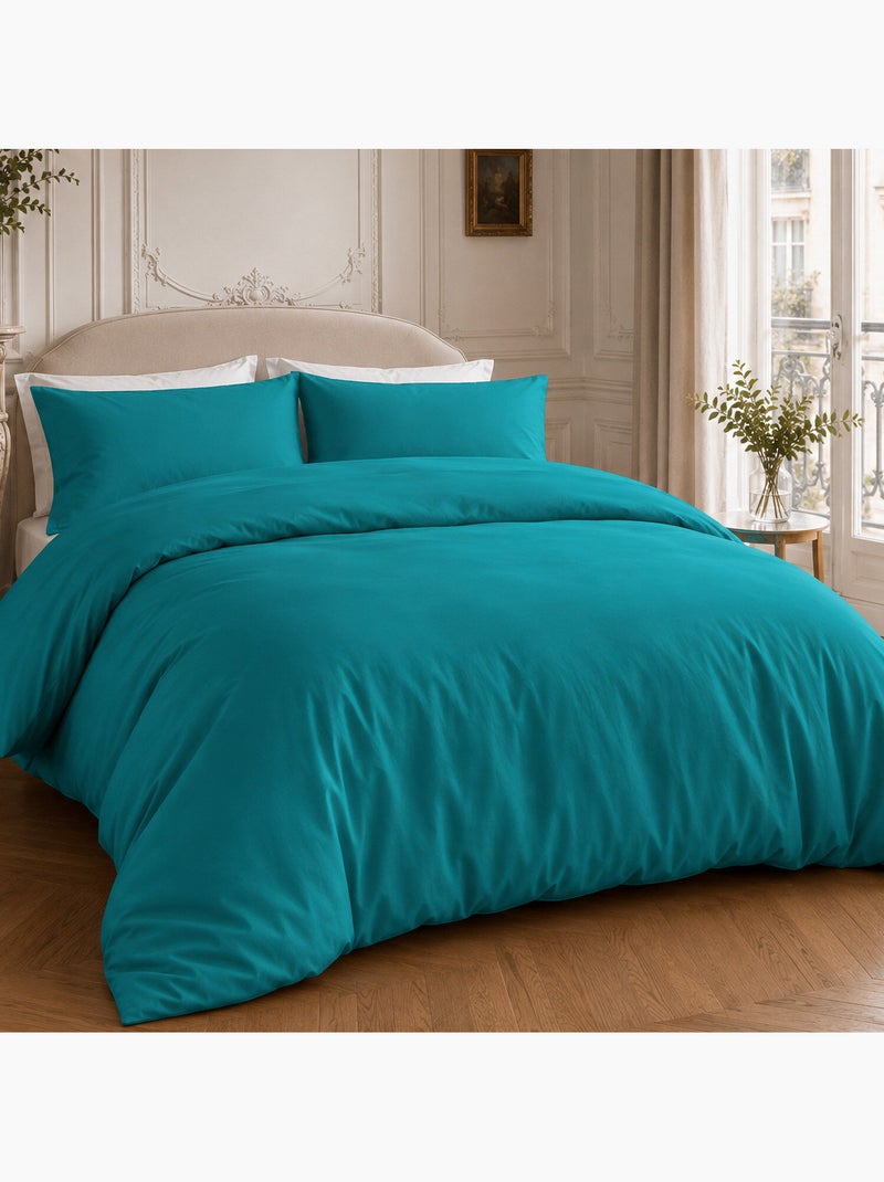 Drap housse percale de coton uni, finesse Bleu - Kiabi
