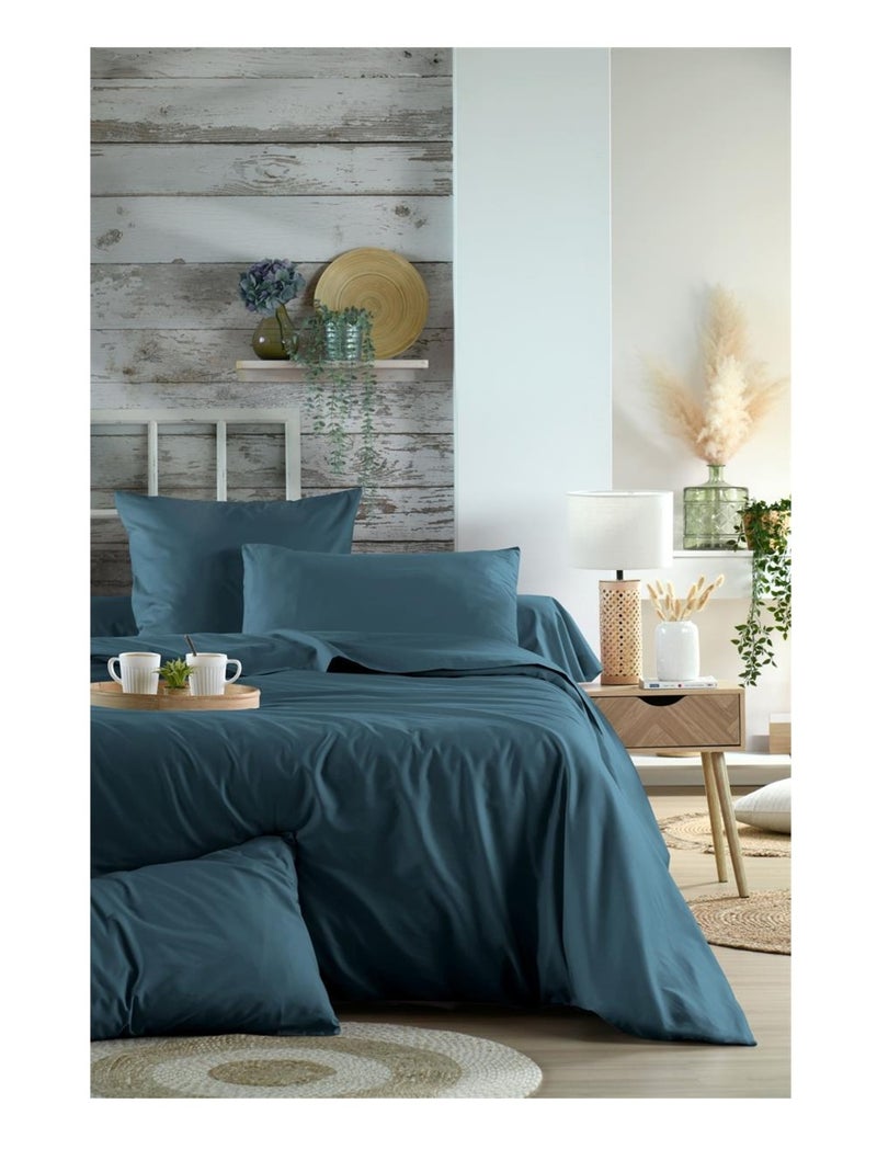 Drap housse percale en coton Nuage Bleu pétrole - Kiabi