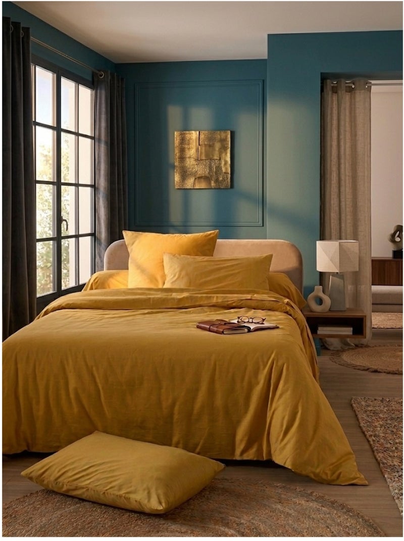 Drap housse percale en coton nuage Jaune moutarde - Kiabi