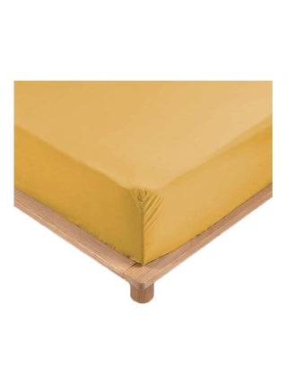 Drap-housse percale jaune 160 x 200 cm avec bonnet - Promo Linge