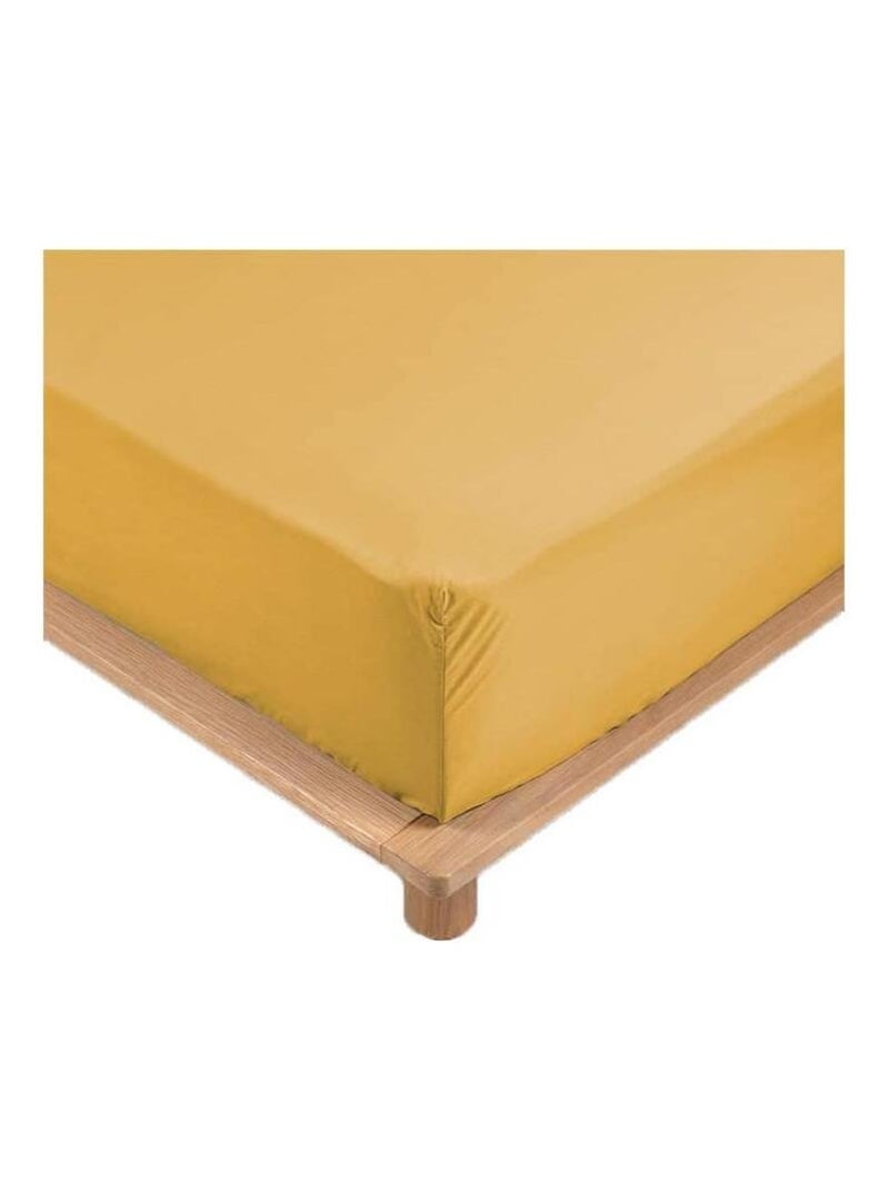 Drap-housse percale jaune 180 x 200 cm avec bonnet - Promo Linge Jaune - Kiabi