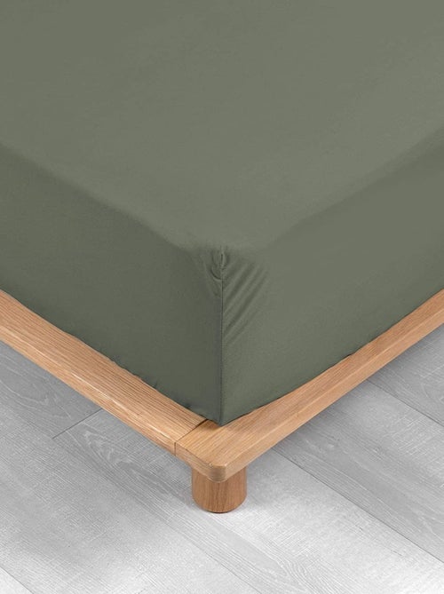 Drap-housse percale kaki 140 x 190 cm avec bonnet - Promo Linge - Kiabi