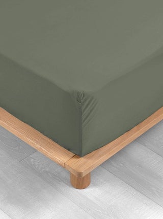 Drap-housse percale kaki 160 x 200 cm avec bonnet - Promo Linge