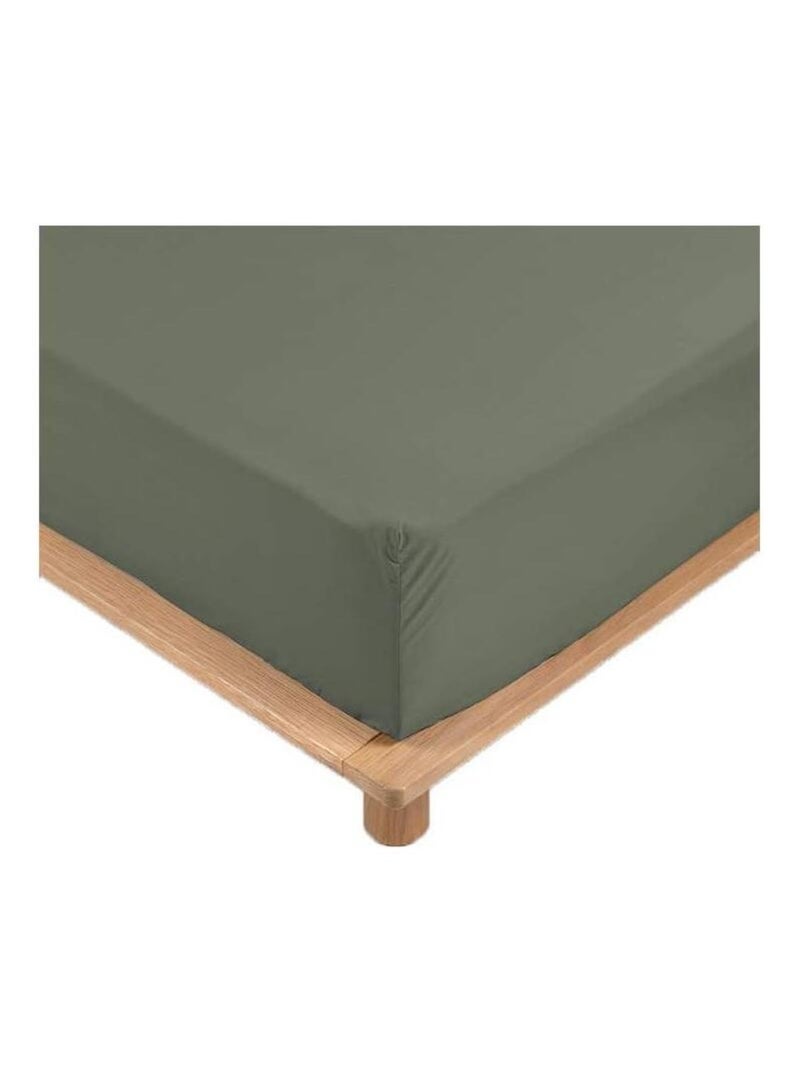 Drap-housse percale kaki 160 x 200 cm avec bonnet - Promo Linge Kaki - Kiabi