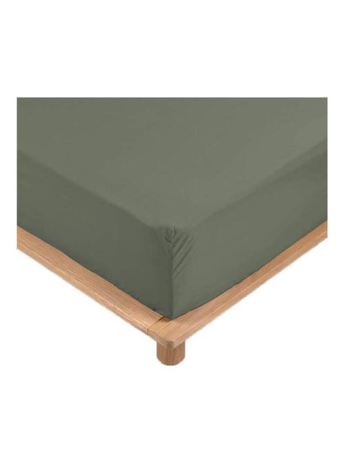 Drap-housse percale kaki 90 x 190 cm avec bonnet - Promo Linge - Kiabi